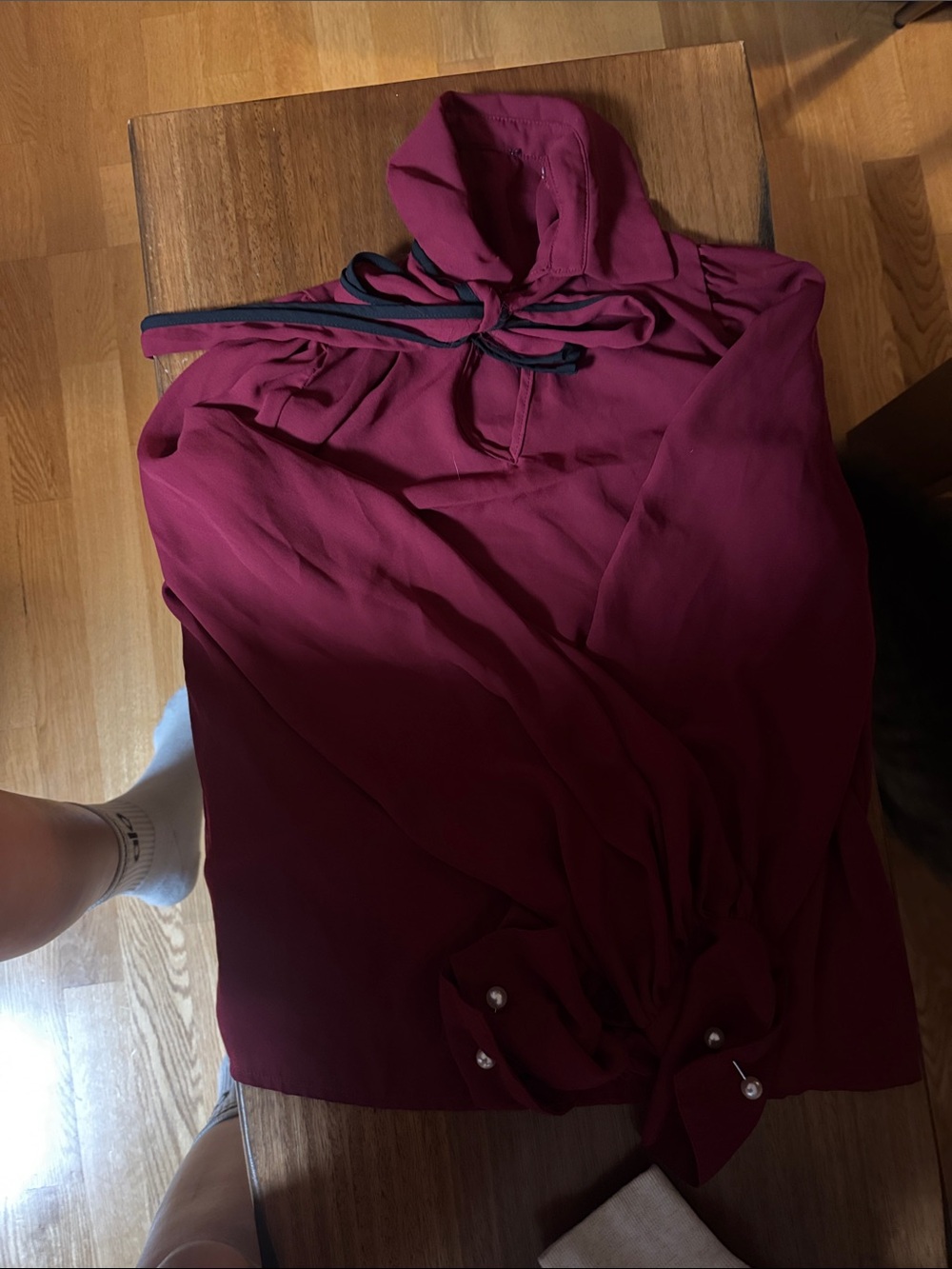 Burgundy Tie-Neck Blouse
